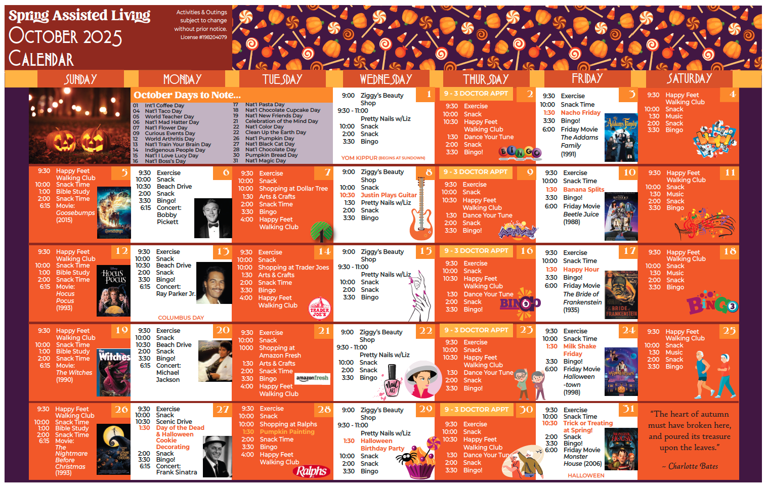 Spring SL October calendar