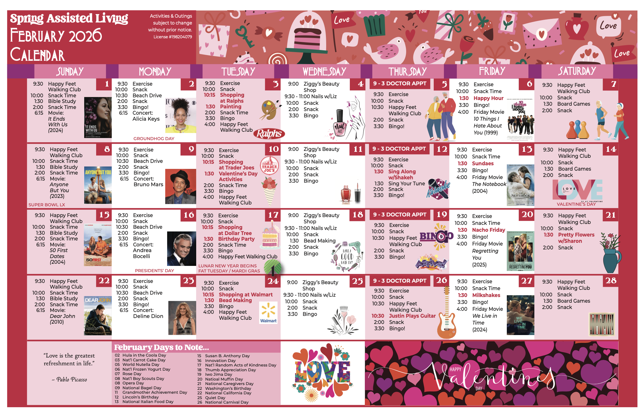 Spring Senior AL February Activity Calendar